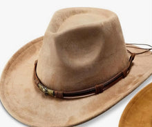 Load image into Gallery viewer, Beige cowboy hat with a brown band 
