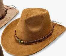 Load image into Gallery viewer, Cinnamon suede cowboy hat with decorative band 
