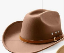 Load image into Gallery viewer, Medium Brown cowboy hat with a leather band
