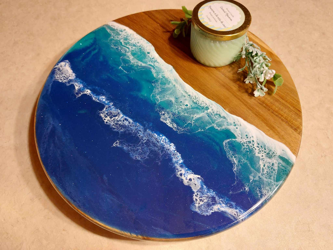 Epoxy Resin Lazy Susan with Ocean Wave